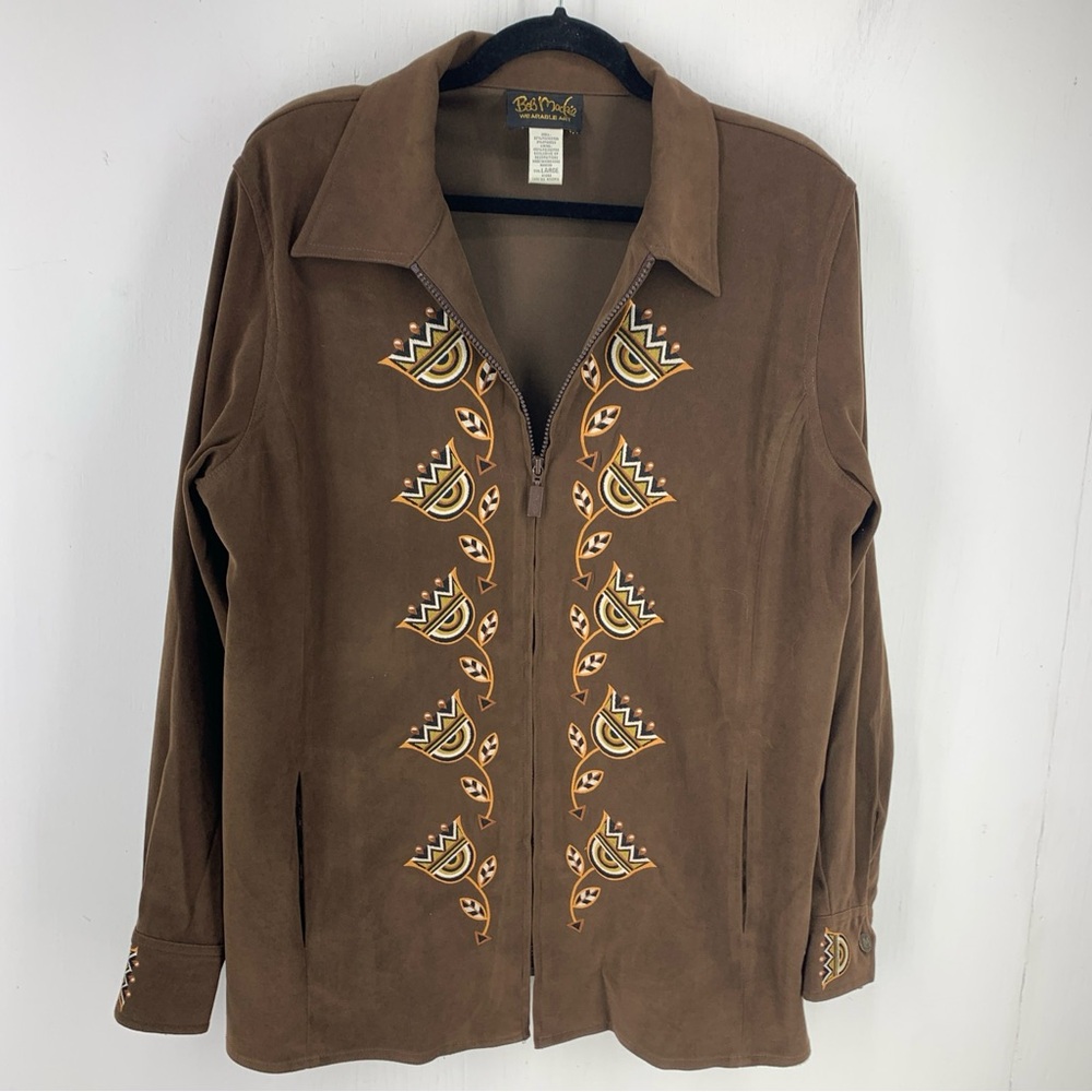 Bob Mackie Large Full Zip Jacket Wearable Art Artsy Southwestern Embroidery Boho